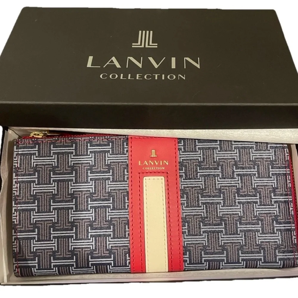 Lanvin collection red and navy Patterned initial logo zip around long Wallet